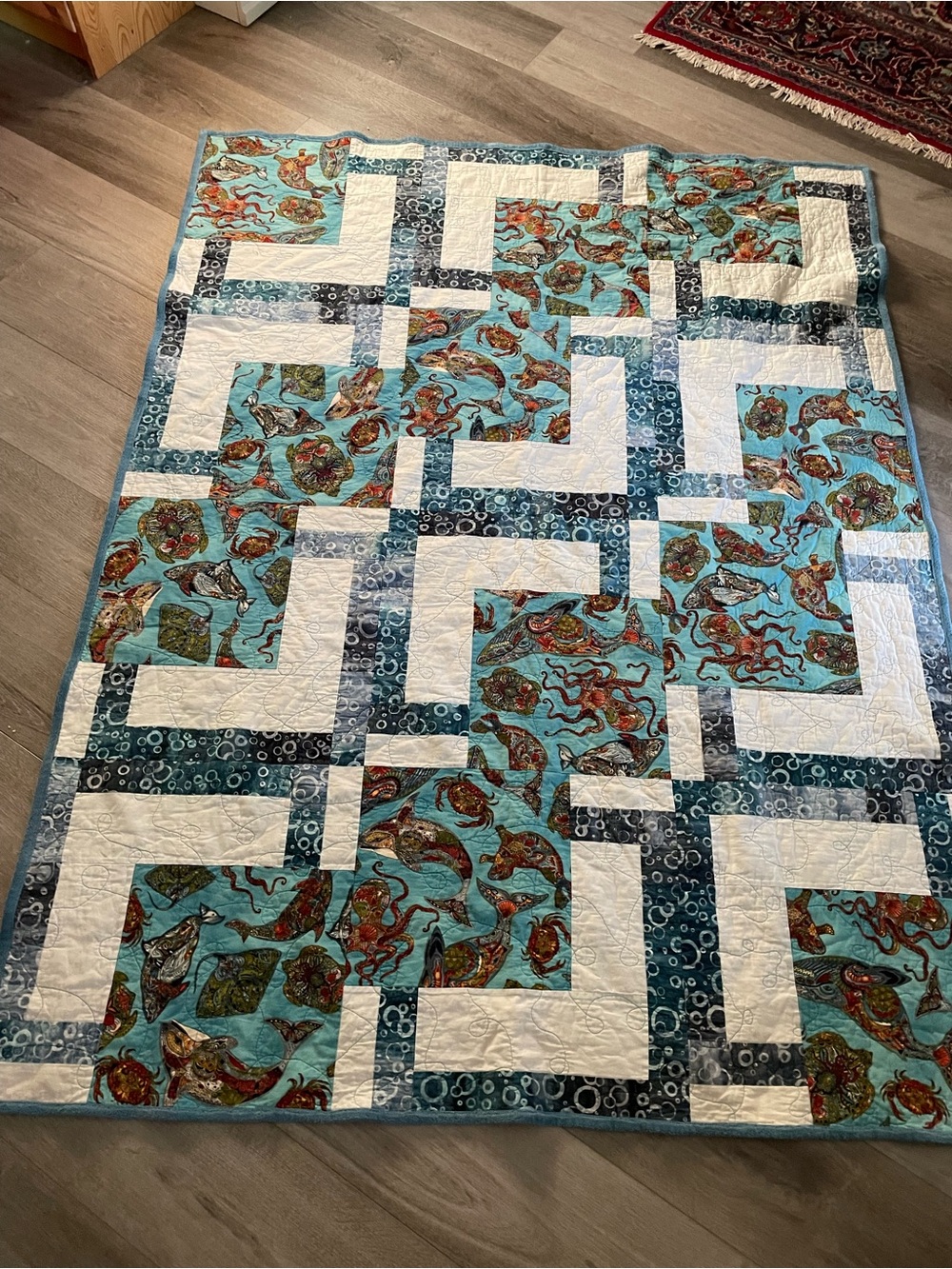 Handmade ocean one of a kind lap quilt